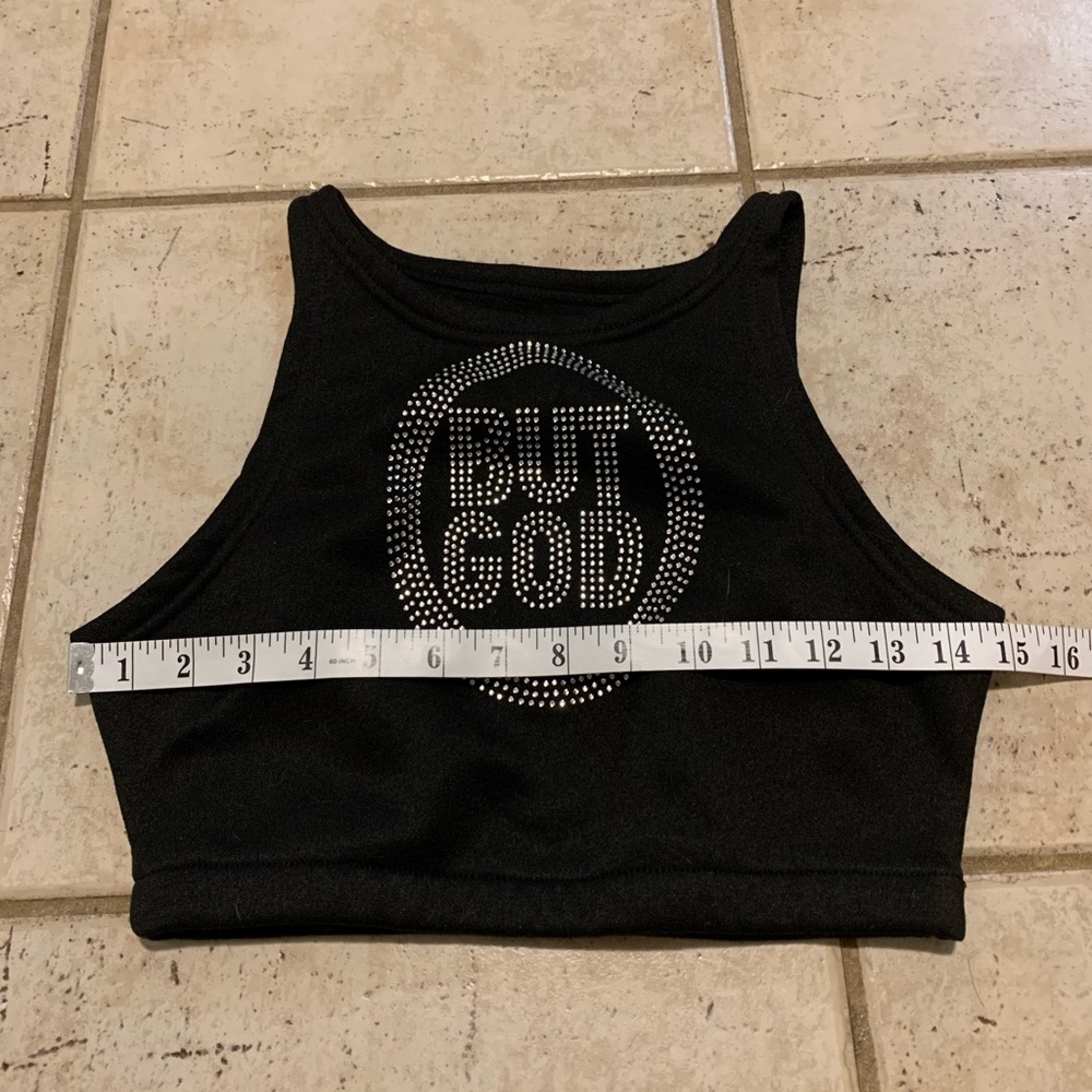BUT GOD Crystal Rhinestone Crop Tank & Jogger Sweatpants Set - Black - Size S - Picture 14 of 15